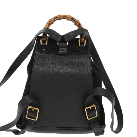 GUCCI Bamboo Backpack Suede Black Gold 003 1705 0030 Auth ep6590 - Picture 3 of 16